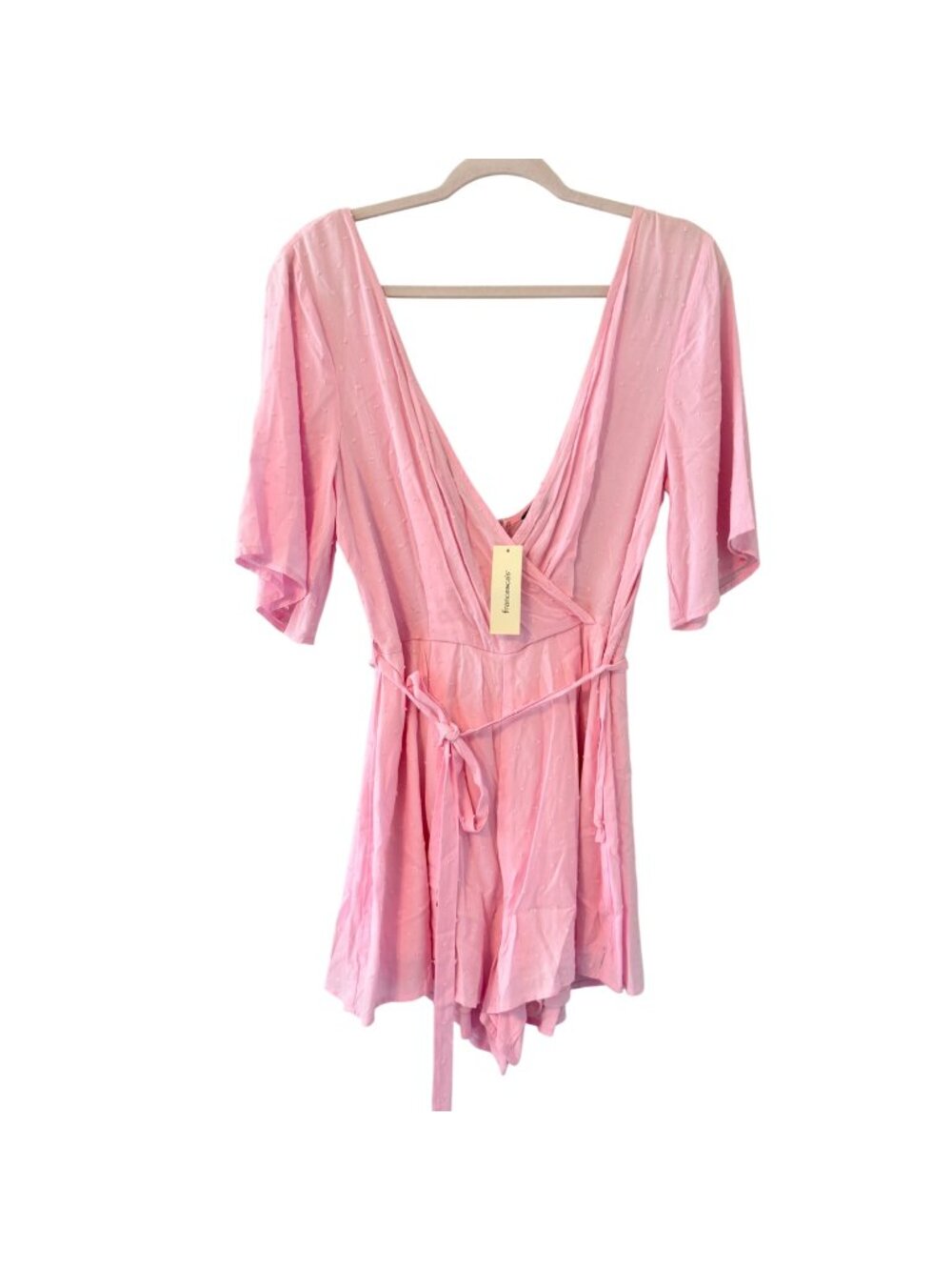 Trixxi Womens Pink Surplice Romper With Waist Tie Sz Medium Short Sleeves. NWT - Picture 1 of 12